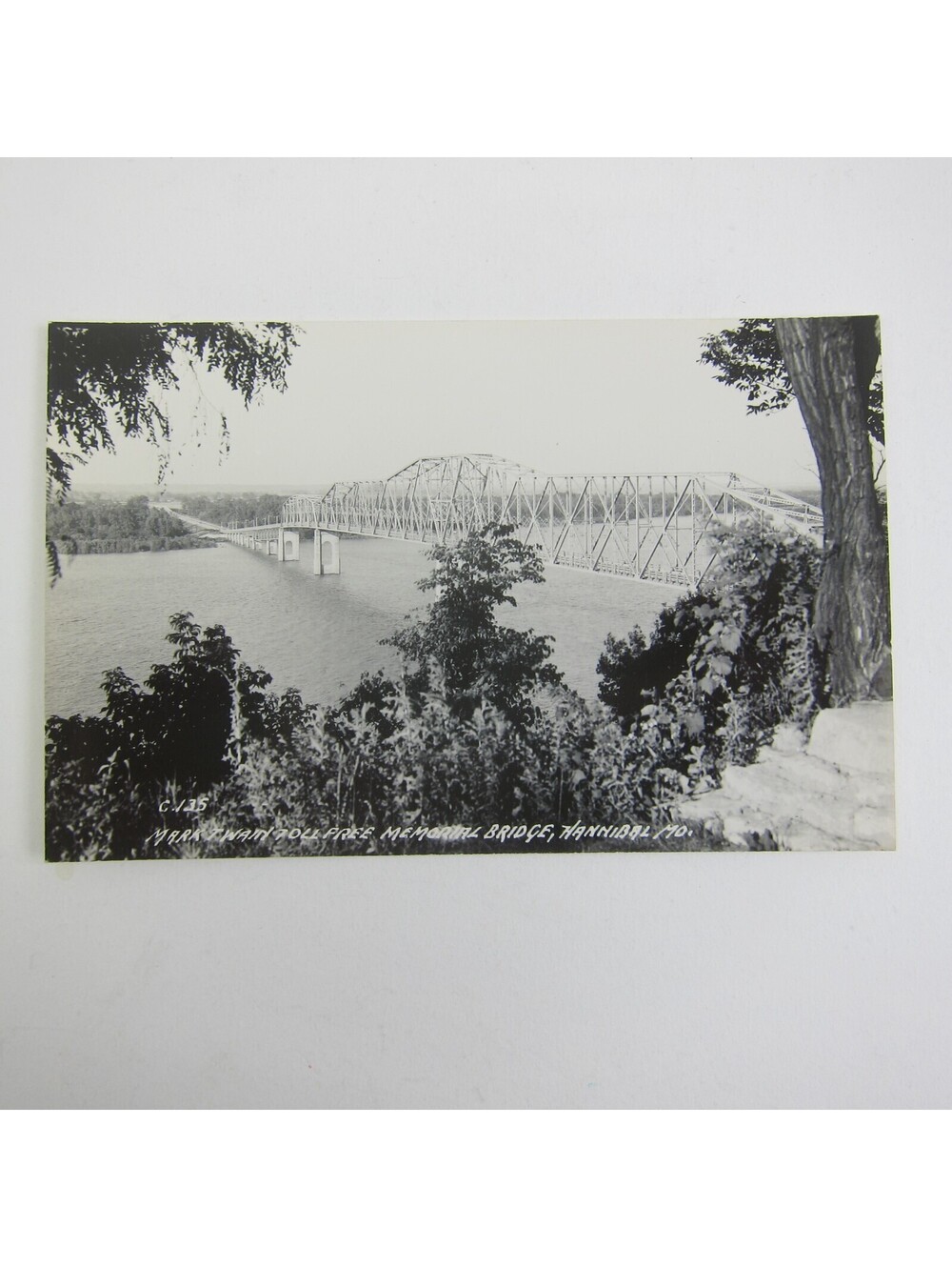 Real Photo Postcard RPPC Hannibal Missouri Mark Twain Toll Free Memorial Bridge